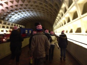 Patriots in beanies head for the inauguration. 