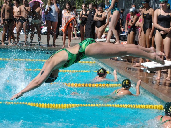Lauren Wirdzec starts strong with a swift dive into the first event. Photo by Joelle Basett