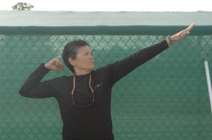 Coach and P.E. teacher Marie Gray reminds students to always aim high. Photo by Tyler Quan.