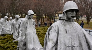 The Korean War Memorial features statues of American soldiers. 