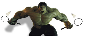 This "Hulking" badminton player could not be identified but is suspected of steroid use.