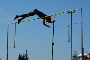 Randall Le Blanc competes in pole vaulting during the meet. Photo by Jes Smith