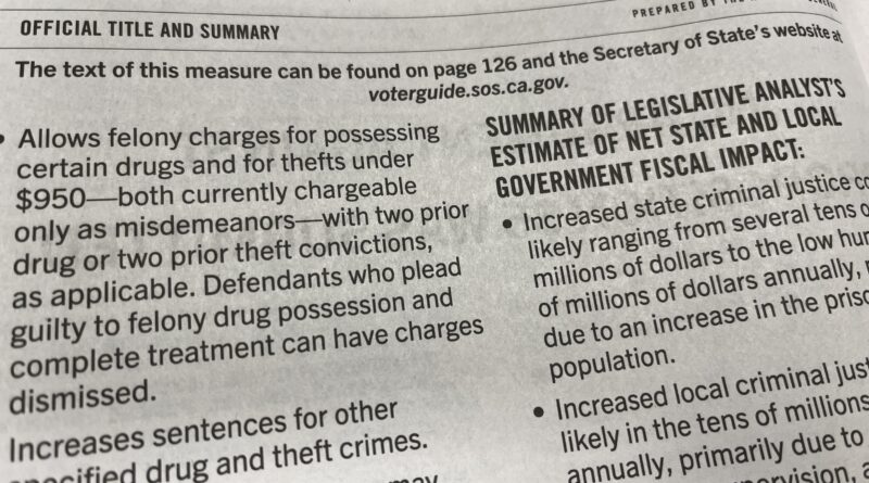 Prop. 36  would increase drug, theft penalties